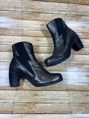 Fly London Metallic Leather Kimi Heeled Ankle Boots Lightning Size EU 41 US 10